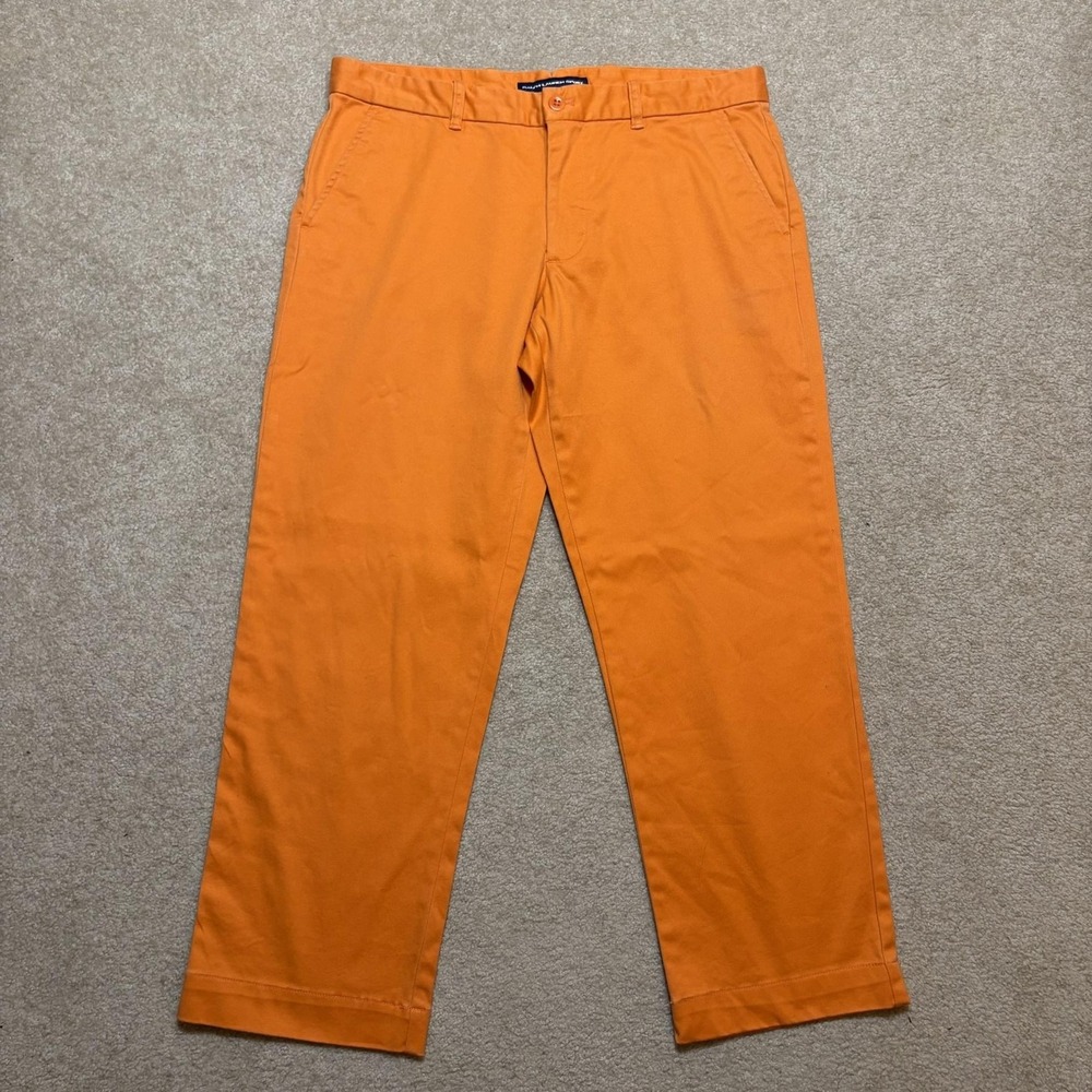 Vtg Ralph Lauren Sport Pants Womens 12 34x27 Orange Twill Chino Straight Leg 90s